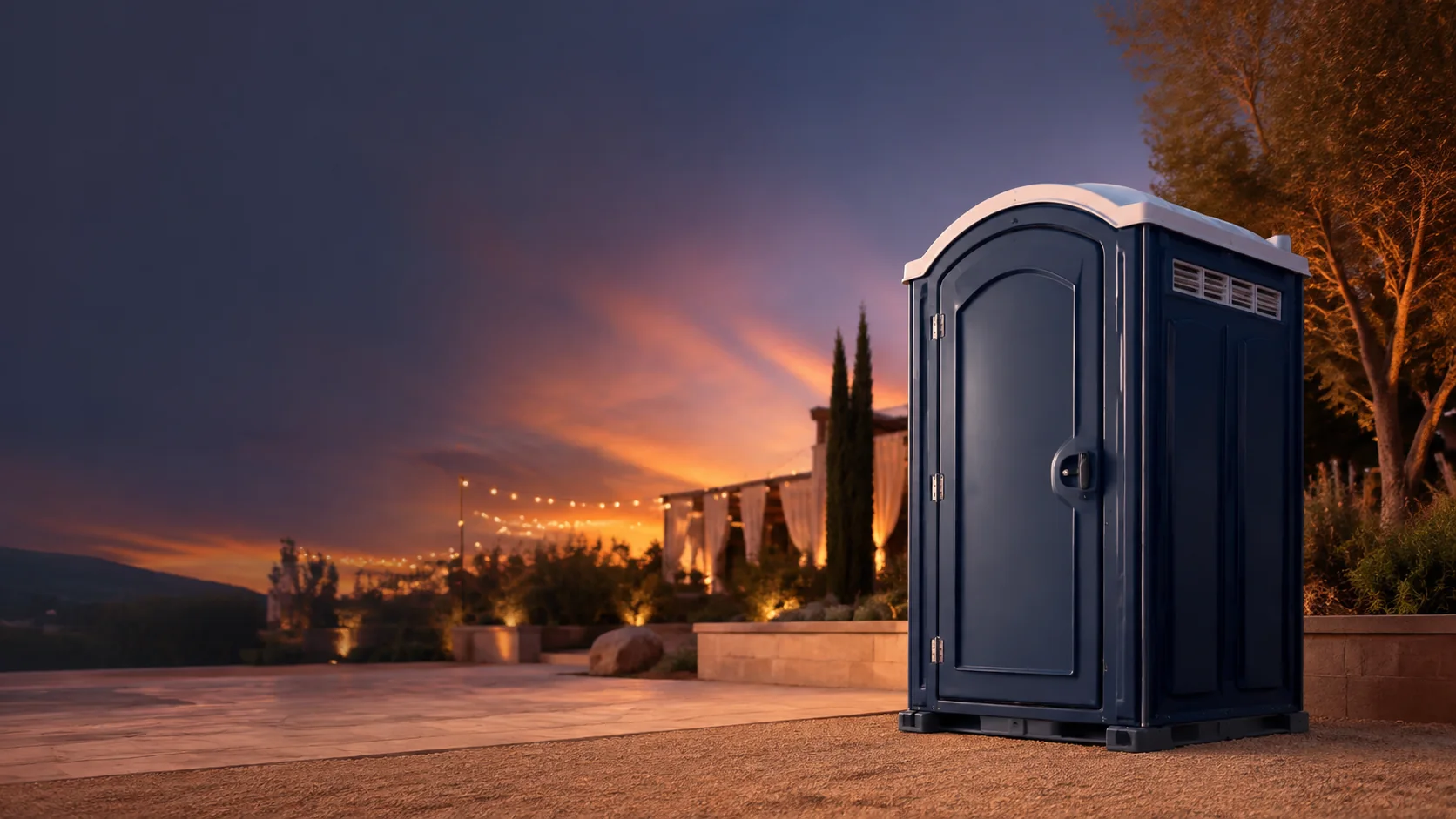 Portable restroom shown for rental planning in Enid, OK
